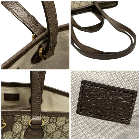Auth GUCCI Ophidia/GG Supreme Dark Brown Beige PVC Leather Tote Bag - Picture 12 of 14